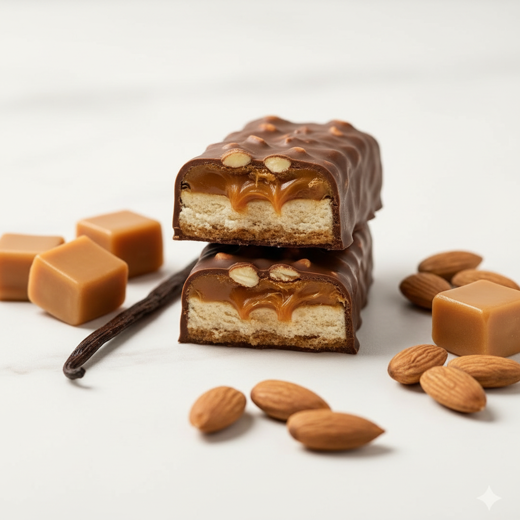OSHEE Vanilla & Caramel Protein Bar - Close-up Texture Shot