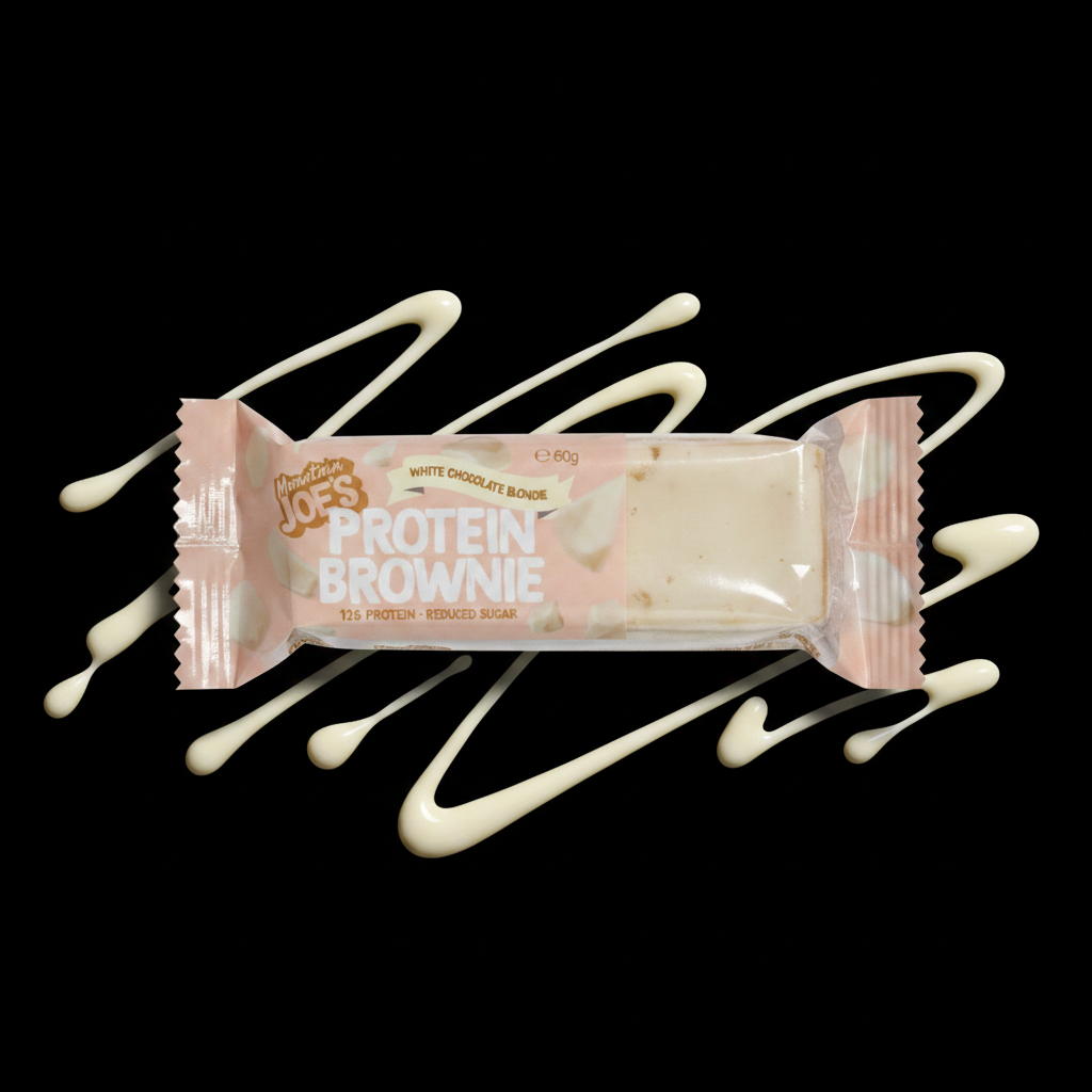 Mountain Joe's White Chocolate Blondie - bold black background