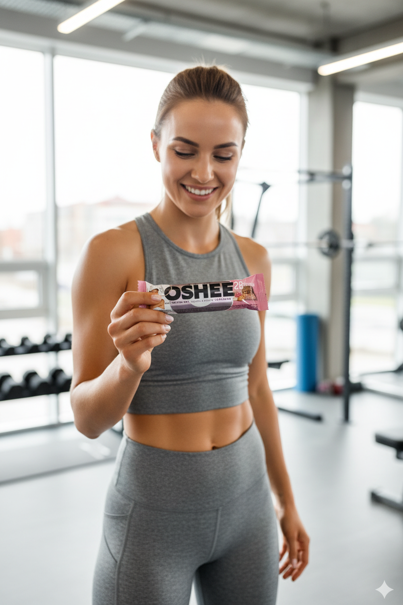 OSHEE Raspberry & Almond Protein Bar - Athlete Lifestyle Shot