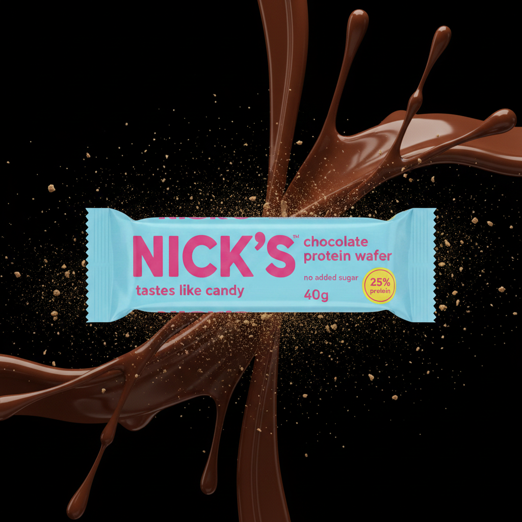 Nick's Chocolate Protein Wafer - bold black background