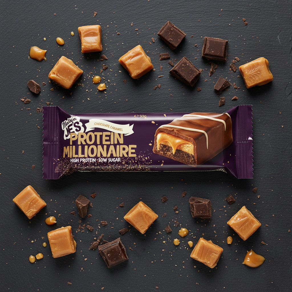 Mountain Joe's Chocolate Caramel Protein Millionaire - flat lay