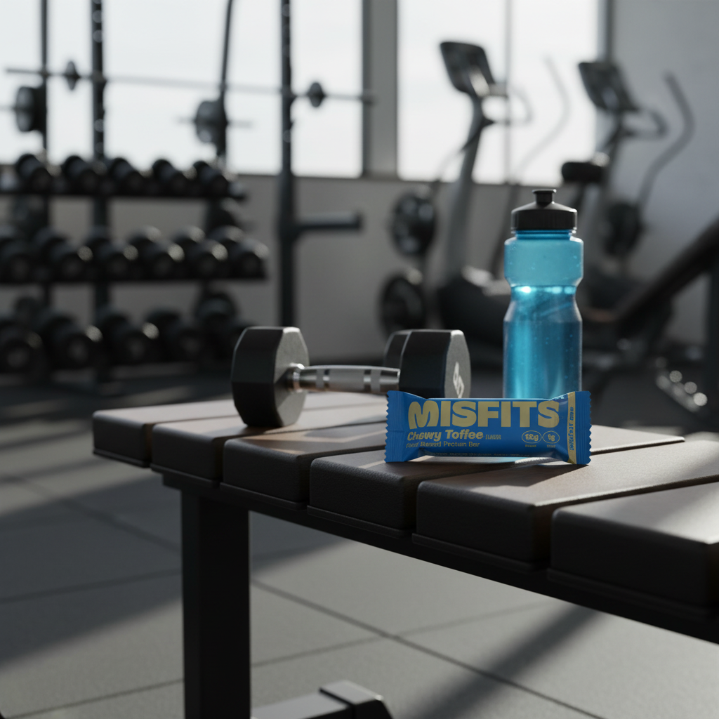Misfits Chewy Toffee Protein Bar - gym lifestyle