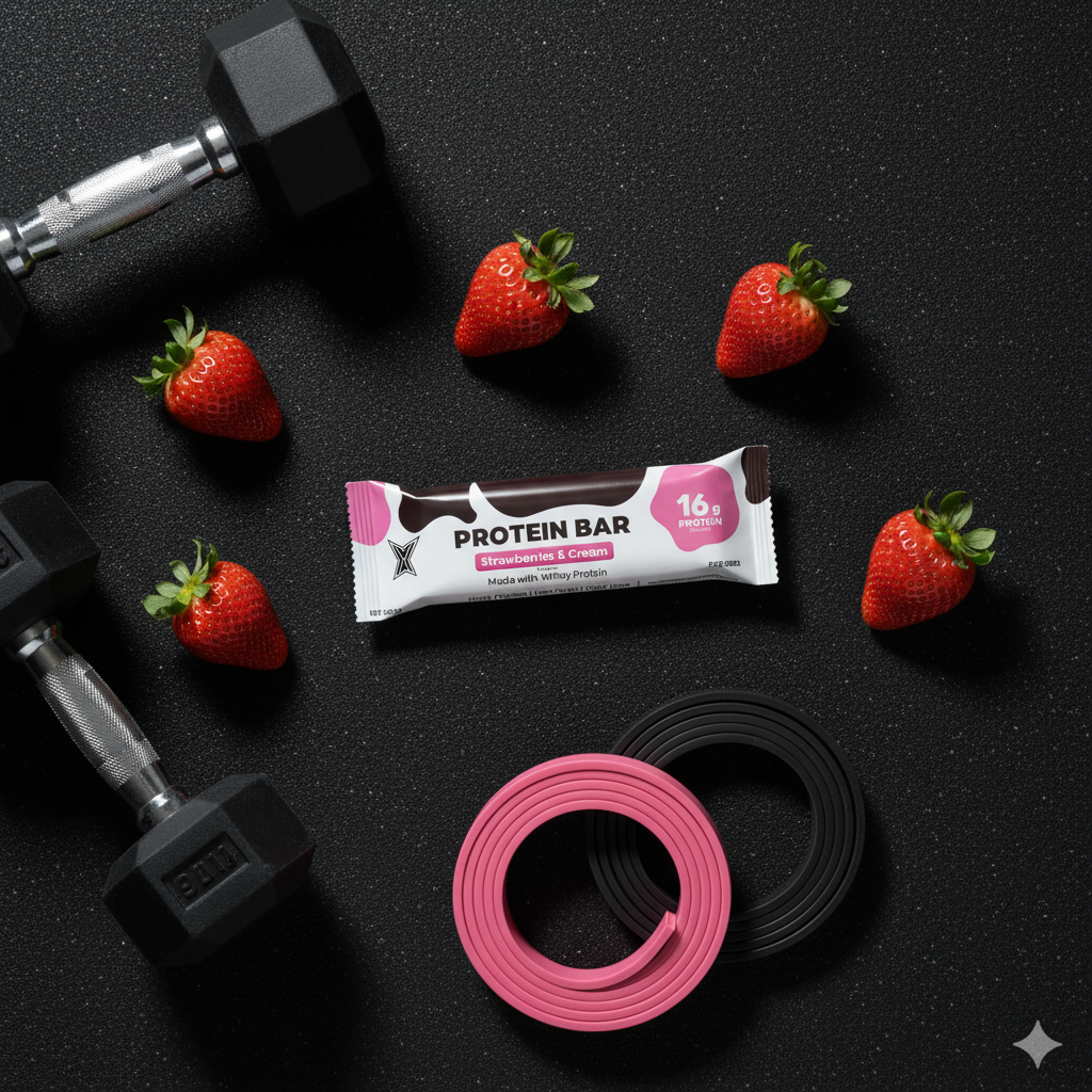 Strawberries and Cream Protein Bar - Flat Lay Gym Shot