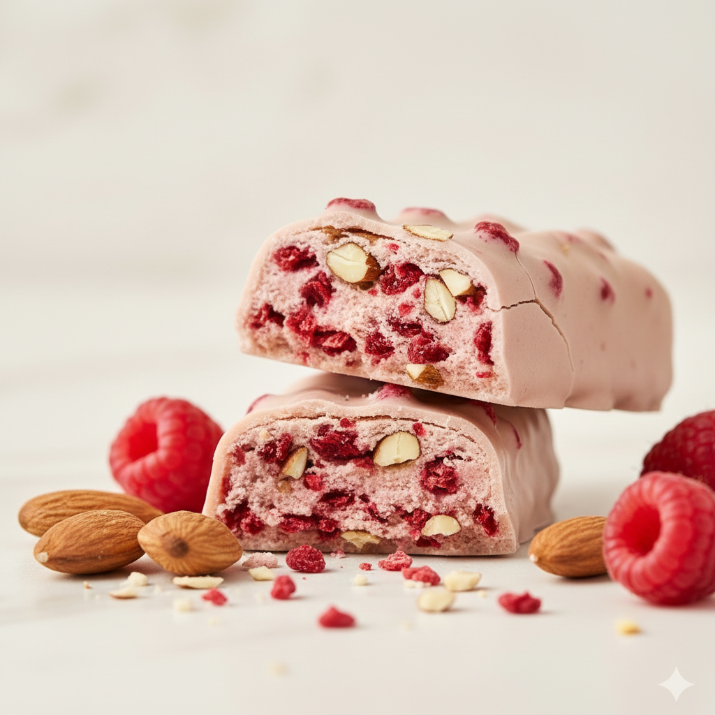 OSHEE Raspberry & Almond Protein Bar - Close-up Texture Shot