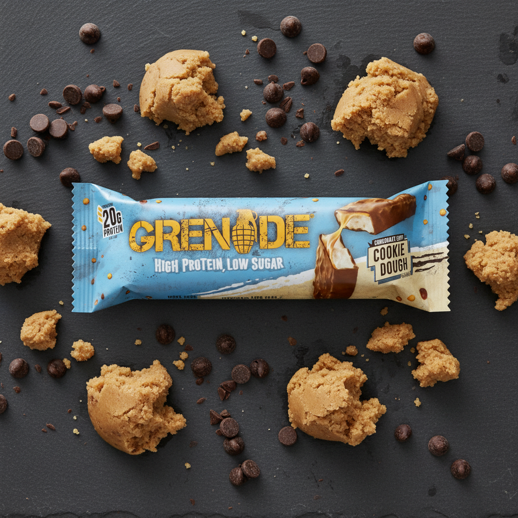 Grenade Chocolate Chip Cookie Dough Protein Bar - flat lay