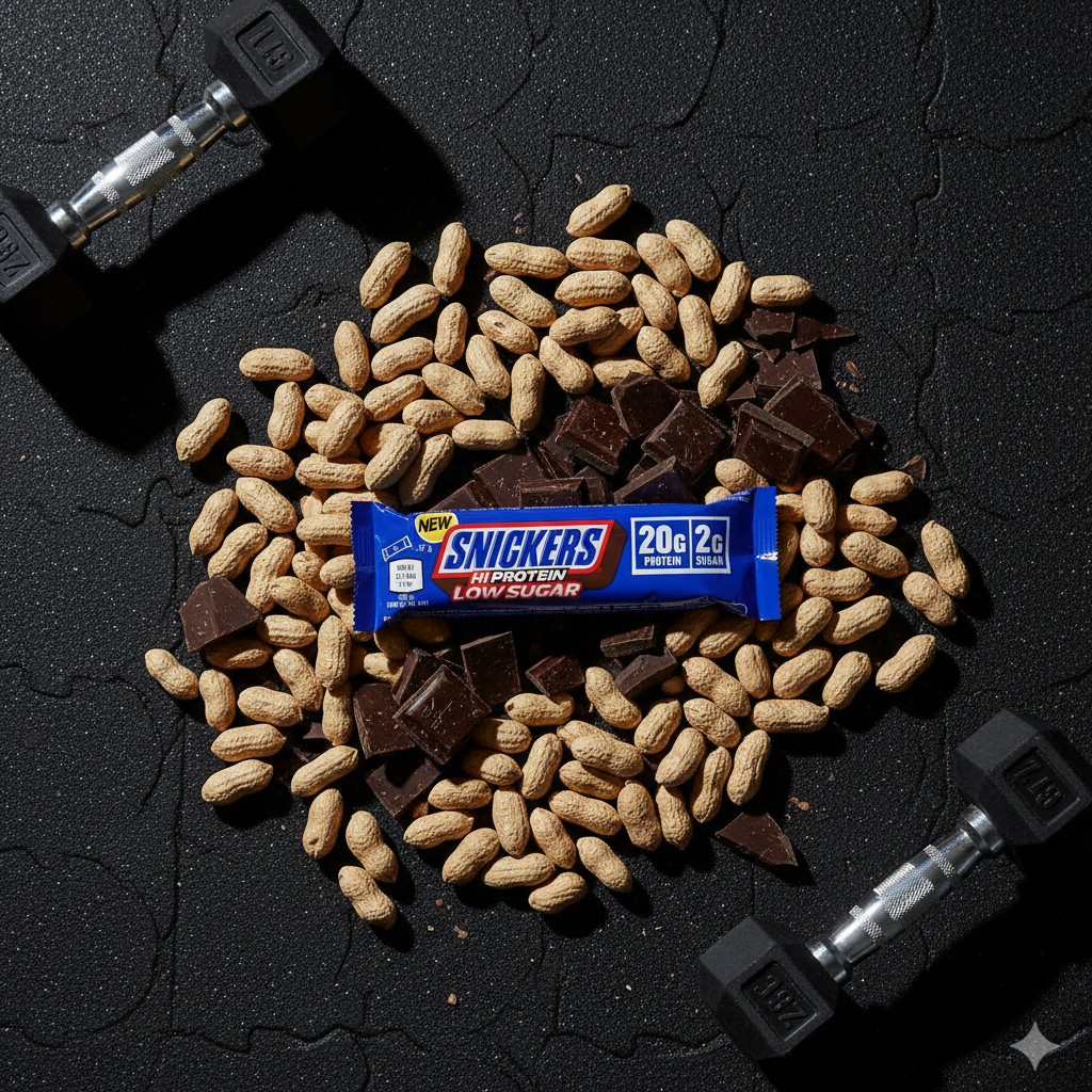 Snickers Hi Protein Low Sugar Bar - Flat Lay Gym Shot