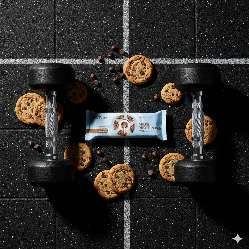 MILKii Cookie Protein Bar - Flat Lay Gym Shot