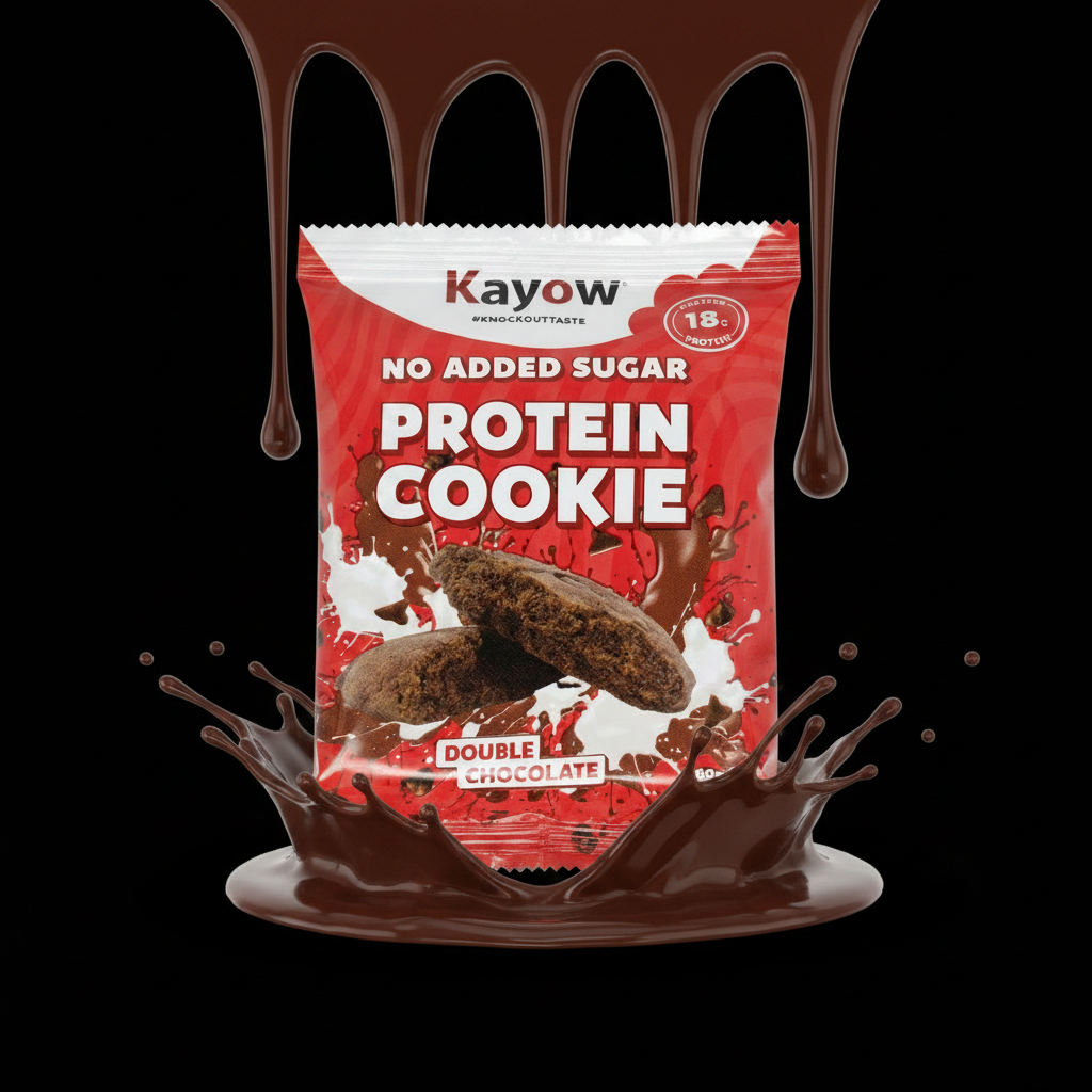 Kayow Double Chocolate Protein Cookie - bold black background