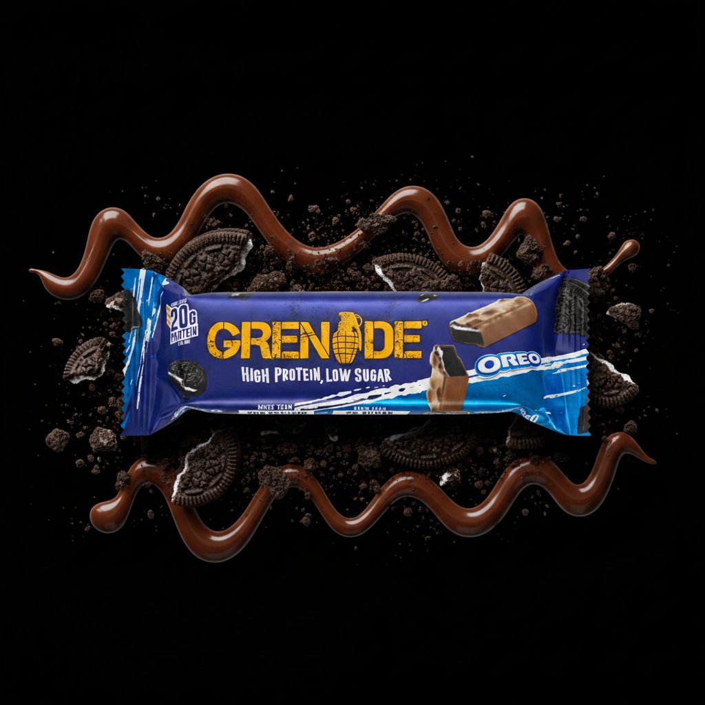 Grenade x Oreo Protein Bar - bold black background
