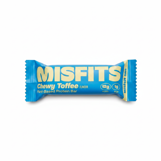 Misfits Chewy Toffee Plant-Based Protein Bar - White Background