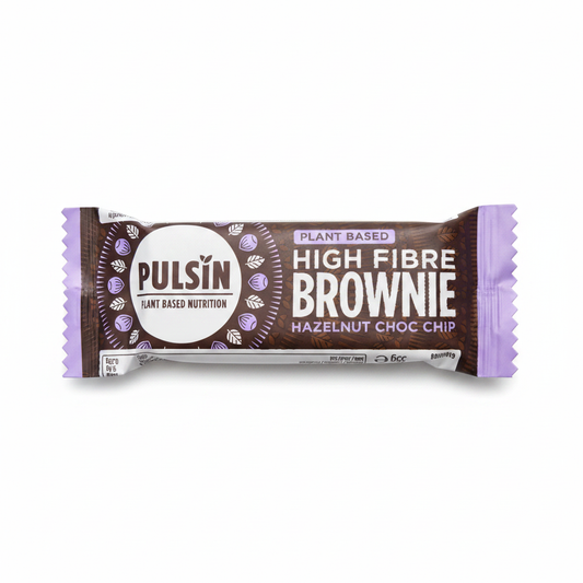 Pulsin Hazelnut Choc Chip High Fibre Brownie - White Background